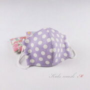 給食用 マスク 女の子 ムラサキ 水玉 リネン 立体マスク【Mサイズ】小学生用 子供用 通園通学