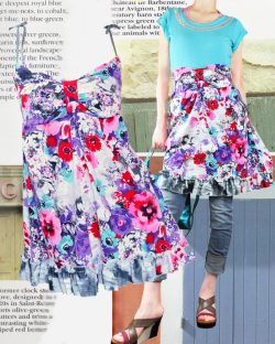 魅惑の花柄♪スカートにもなるチュニック♪（２素材コンビ）