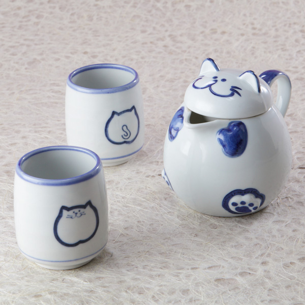 猫グッズのプレゼント人気おすすめ｜のらや 猫ポットと湯呑セット width=