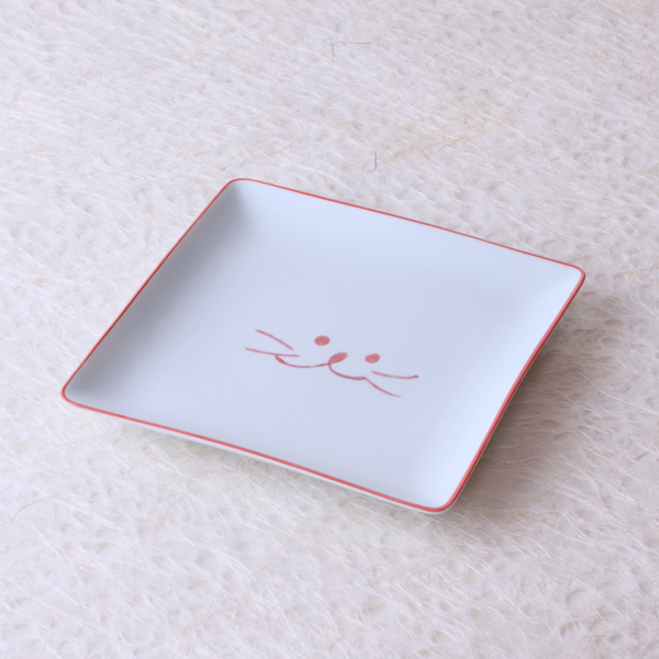 のらやの猫食器 朝食プレートやメイン料理に スクエアプレート皿 大 ピンク のらやの猫食器 朝食プレートやメイン料理に スクエアプレート皿 大 ピンク