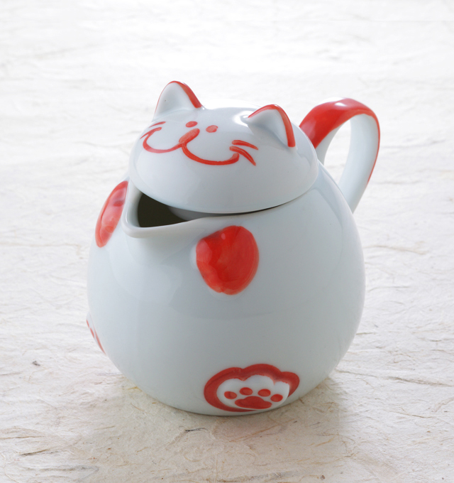 猫ポット　ピンク　食器　お茶　猫　のらや　美濃焼　磁器