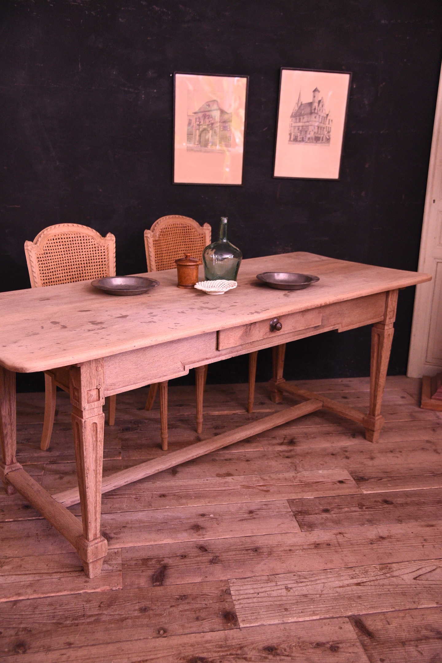 アンティーク　ダイニング　ドロワー　テーブル　フレンチ　剥離