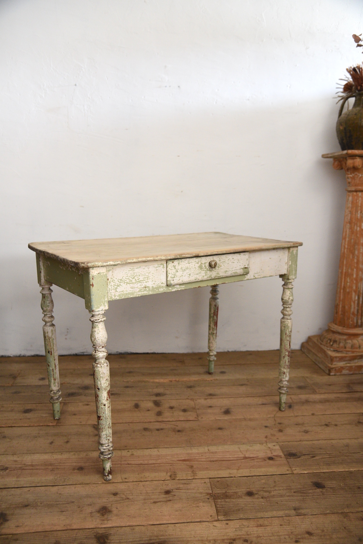 アンティーク　ペイント　ドロワーテーブル　ろくろ　rokuro フレンチ