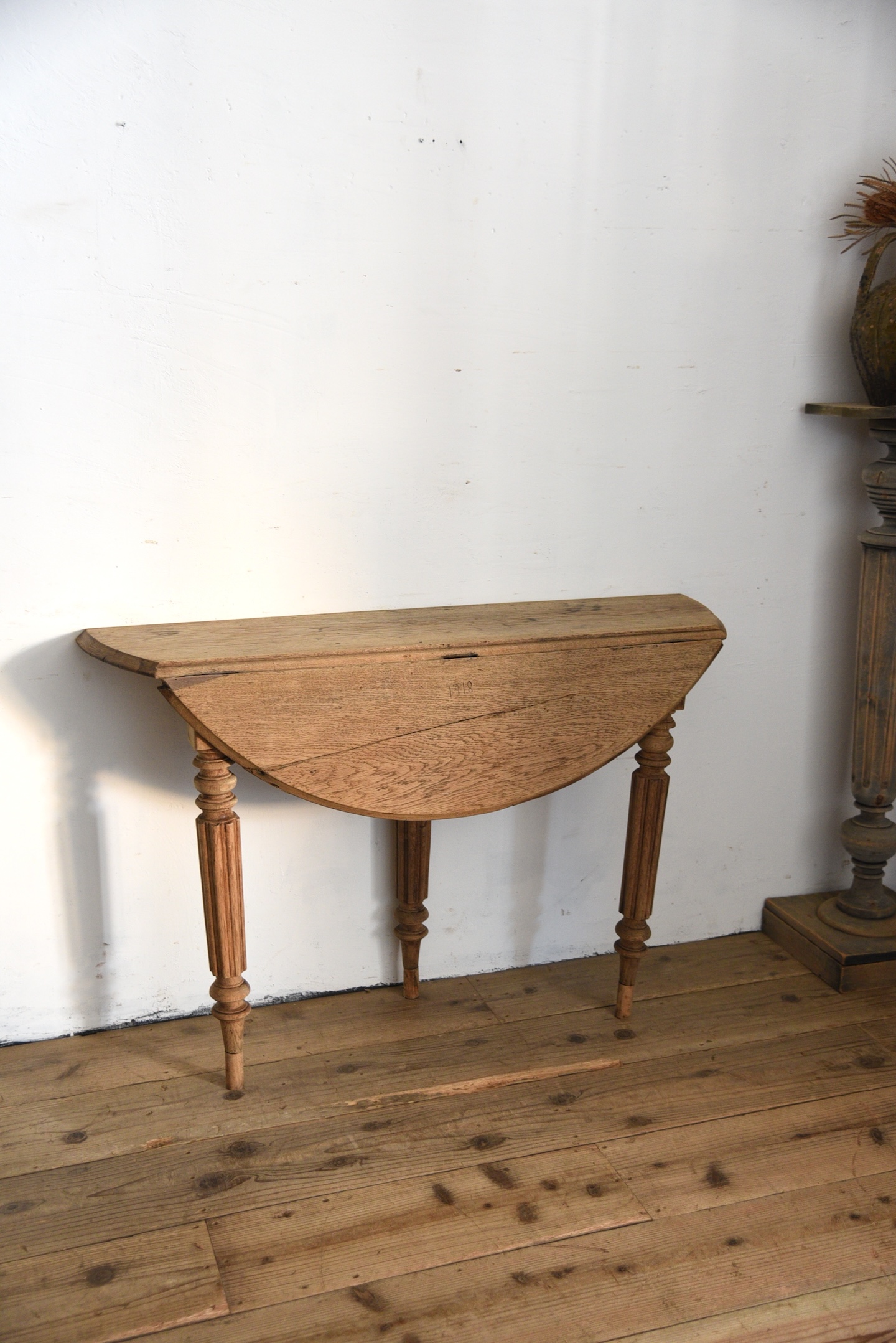 アンティーク　半円　エクステンション　テーブル　コンソール　飾り台　サイドテーブル　剥離　フレンチ