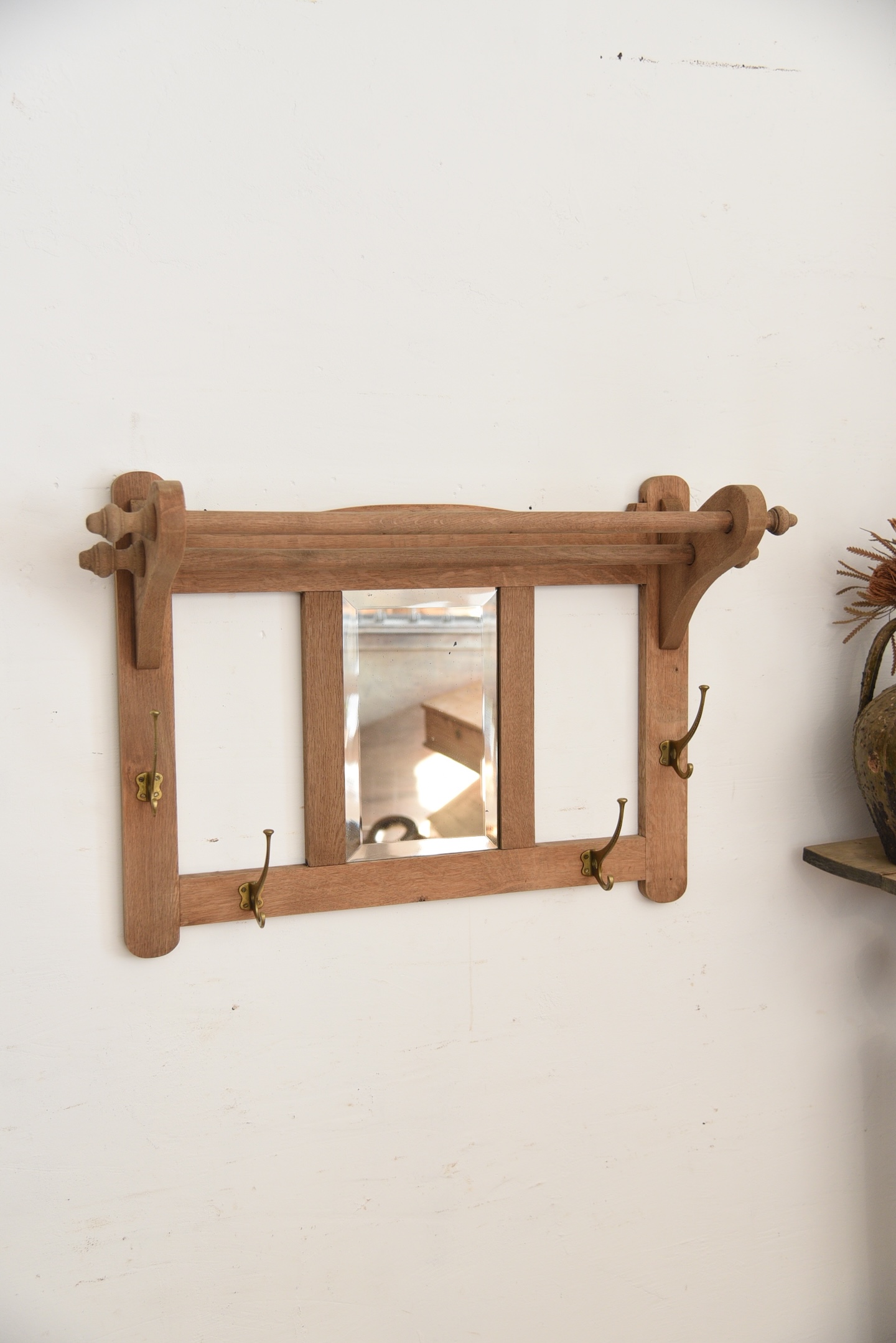 アンティーク　ヴィンテージ　ミラー　ウォールラック　ハンガーラック　剥離　フレンチ