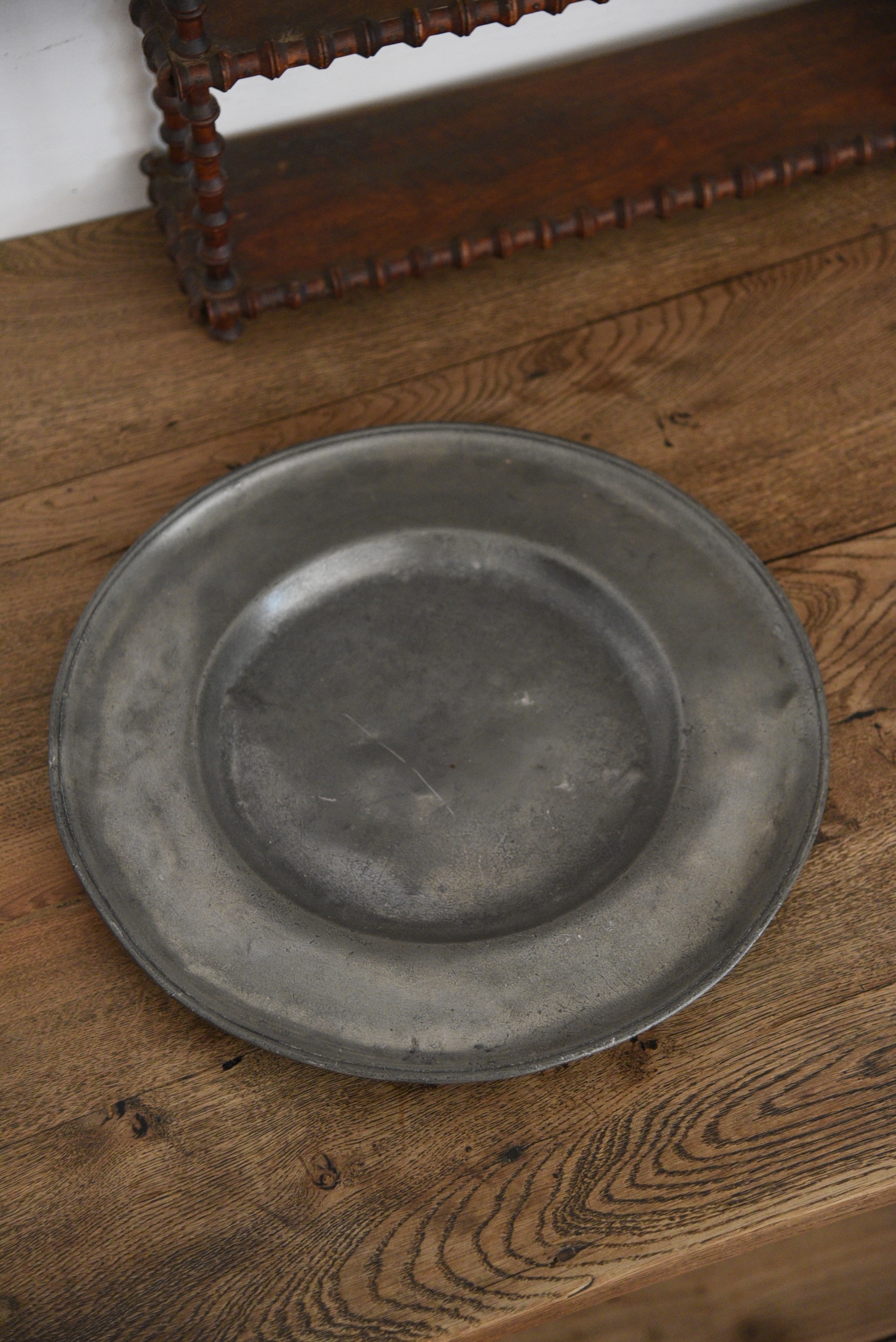 アンティーク　ヴィンテージ　ラウンド　ピューター　トレイ　プレート　フレンチ