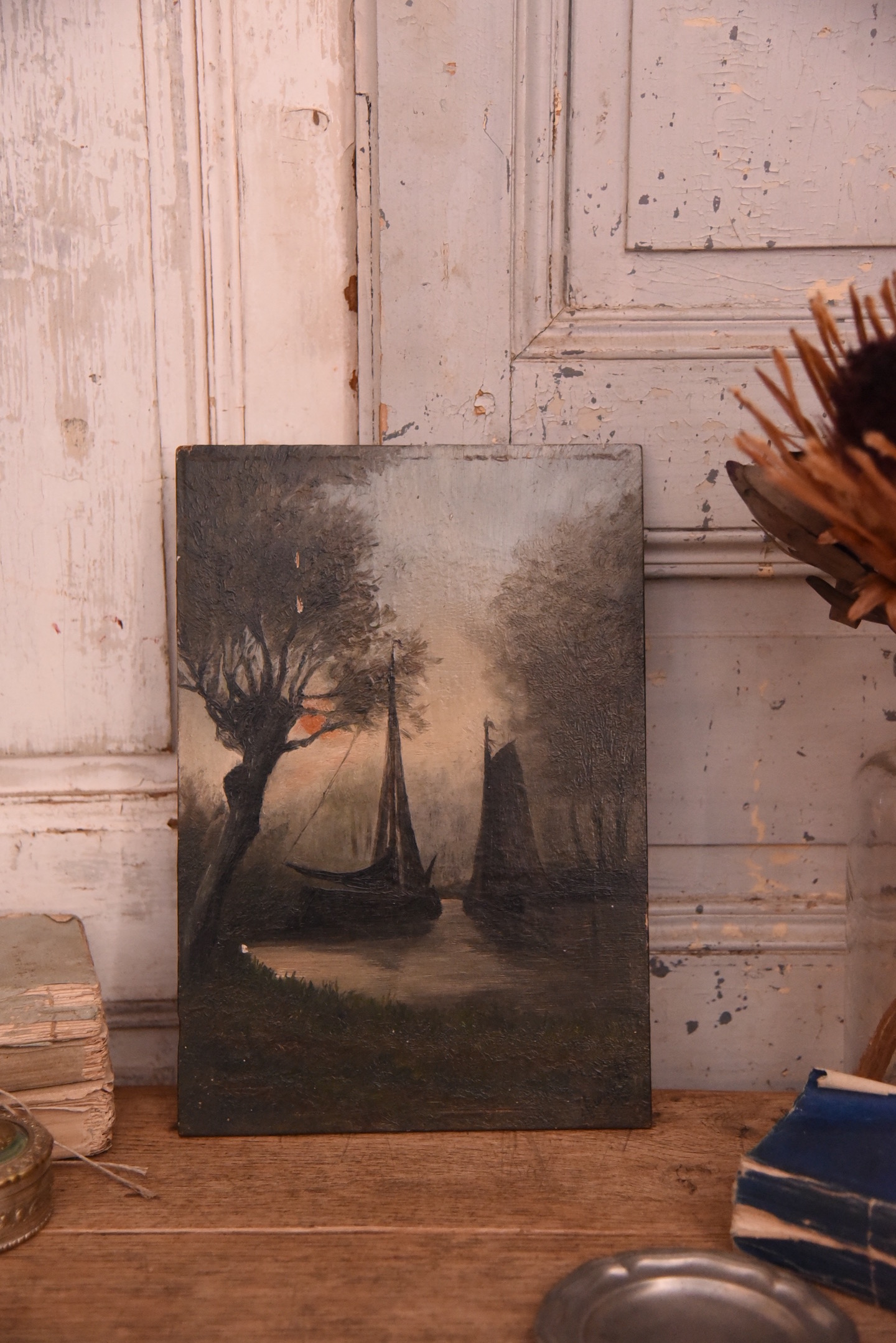 風景画　油絵　絵画　フランス　アンティーク