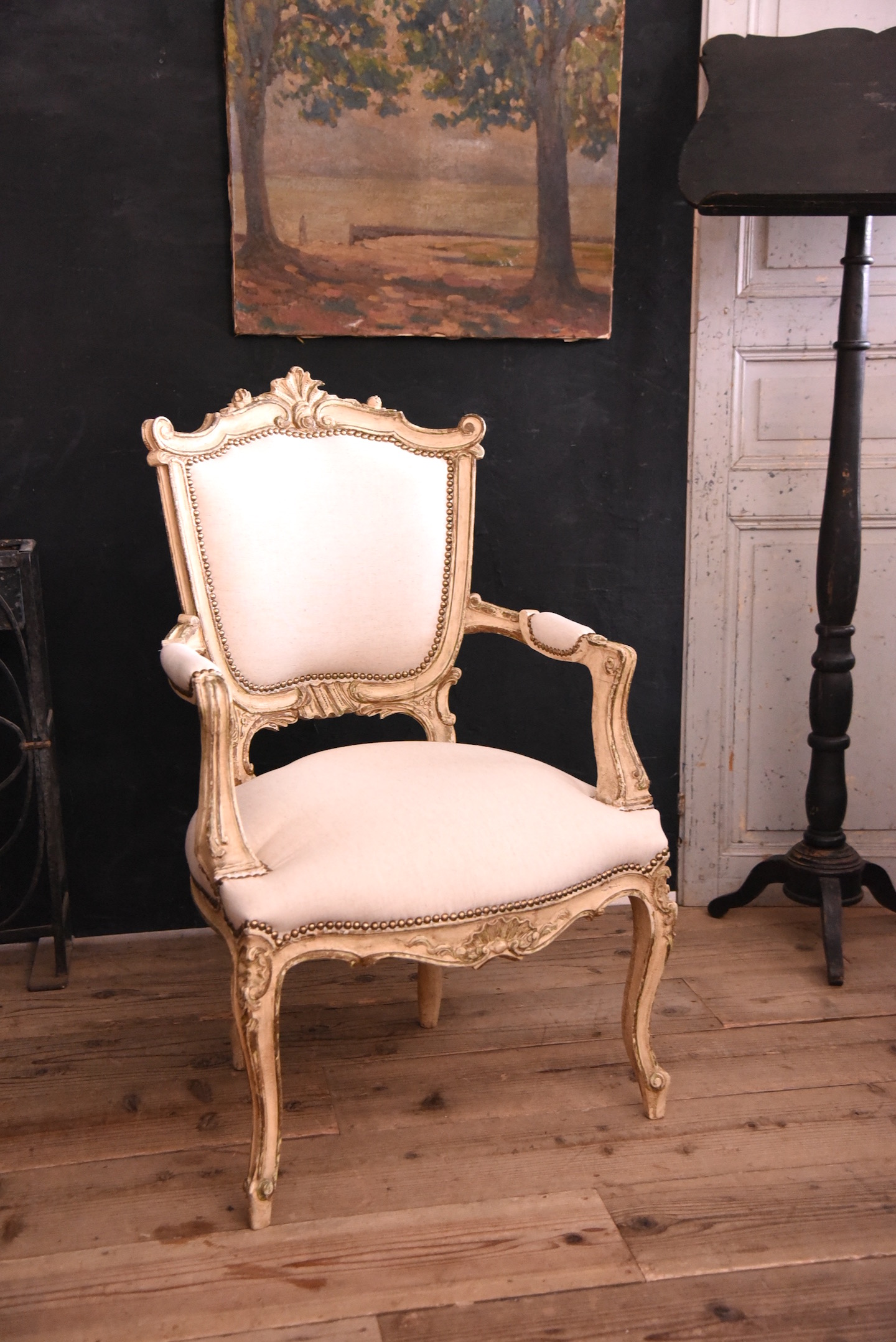 アンティーク　フレンチ　ペイント　アームチェア　ルイ１５世