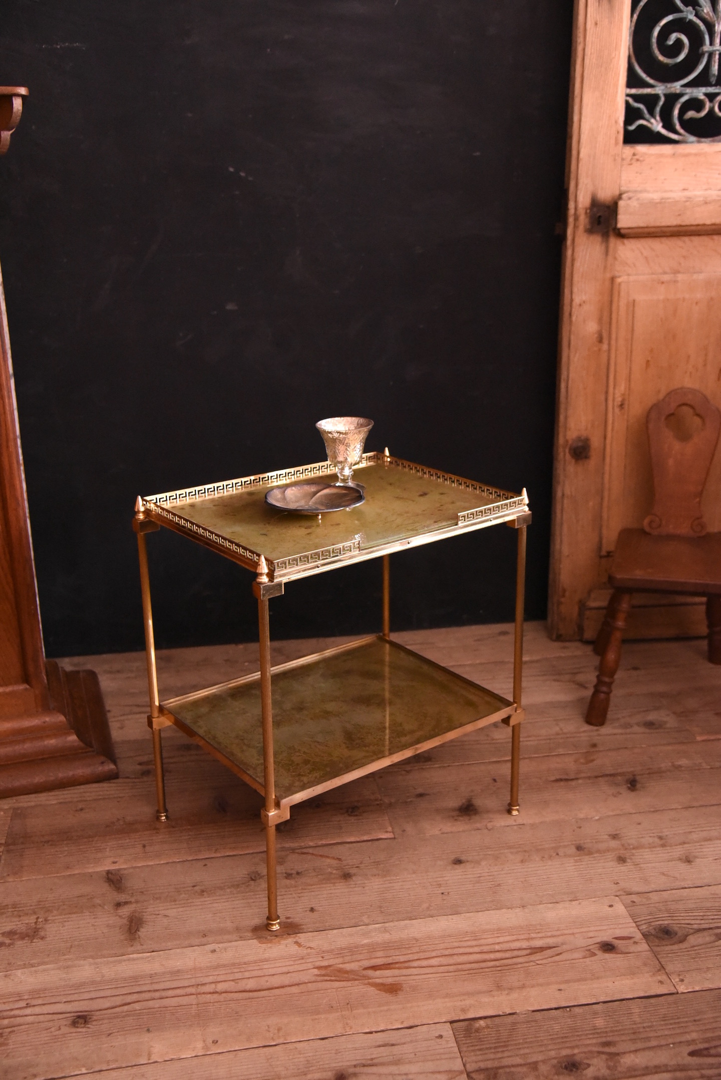 ヴィンテージ　モダン　ガラストップ　サイドテーブル　フレンチ