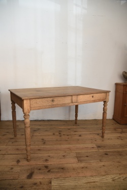 アンティーク　ドロワーテーブル　ダイニングテーブル　剥離　フレンチ　ろくろ脚