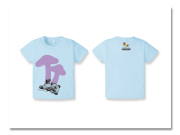 ベビーTシャツ小熊出没 きのこ ブルー