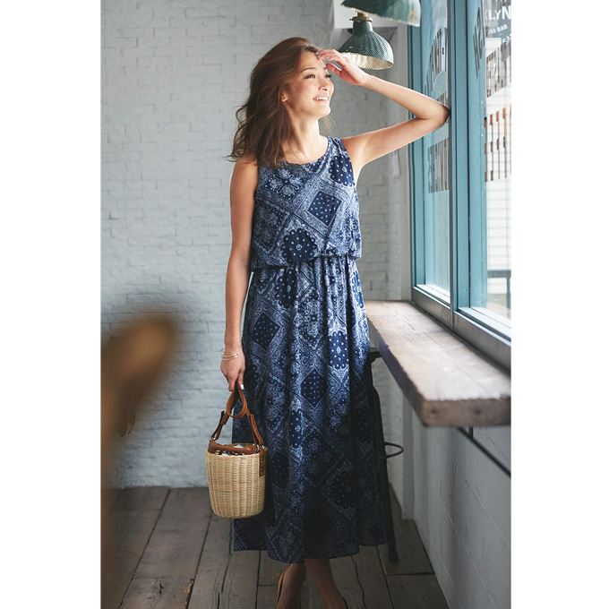 Bandana Print Maxi One Piece レディース バンダナ柄 ワンピース