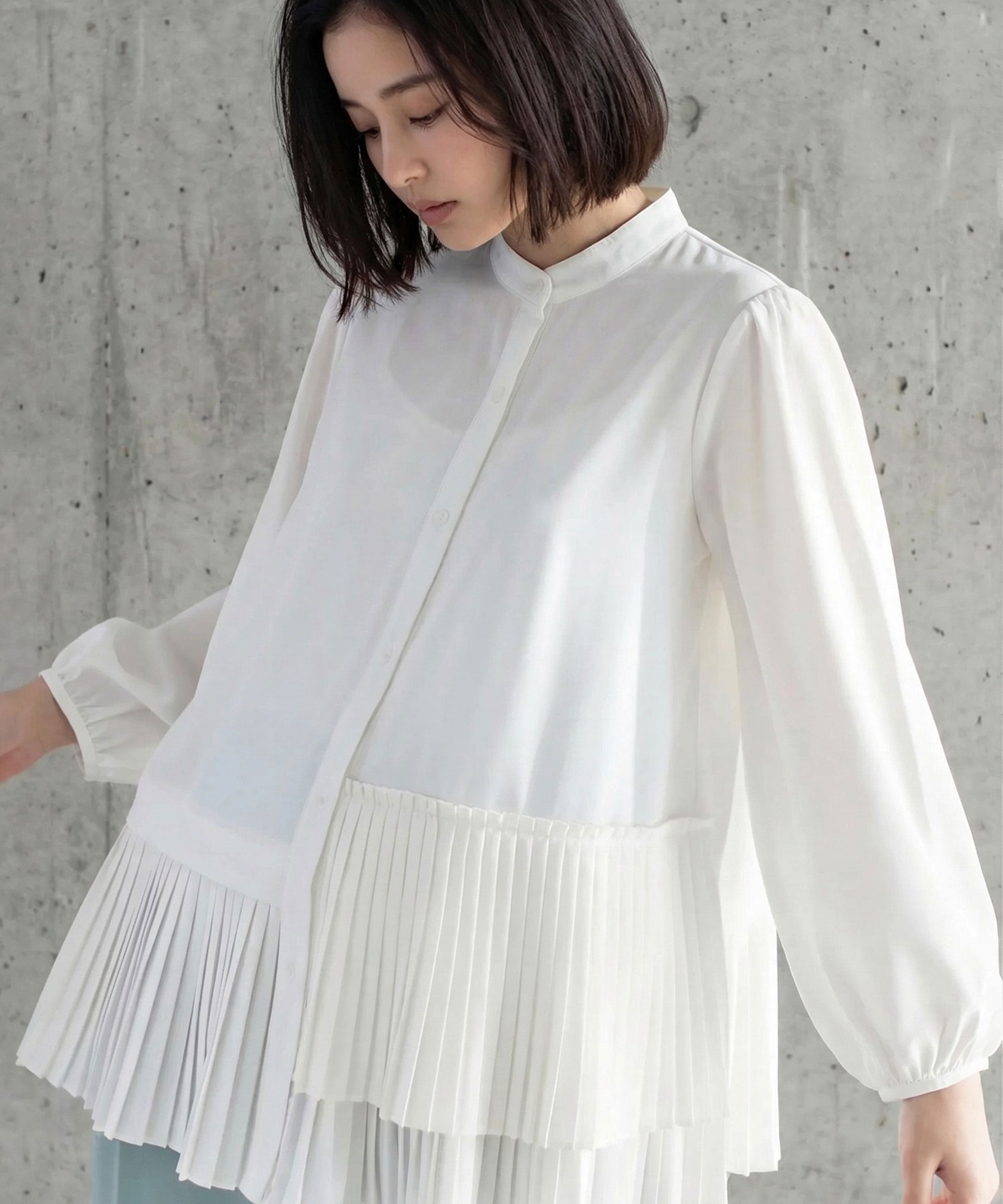 4月9日再販【LONG SELLER】裾プリーツシャツブラウス