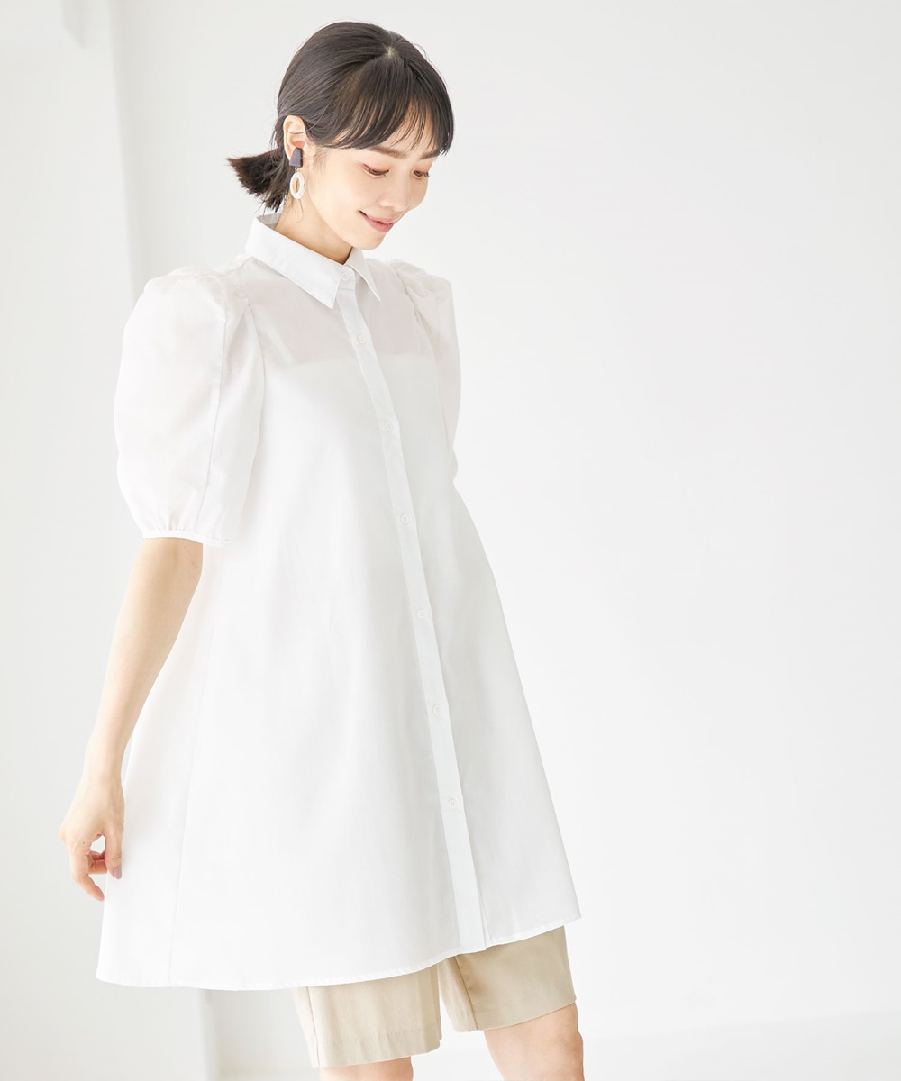 【小林有里さん着用】切り替えボリュームスリーブシャツチュニック