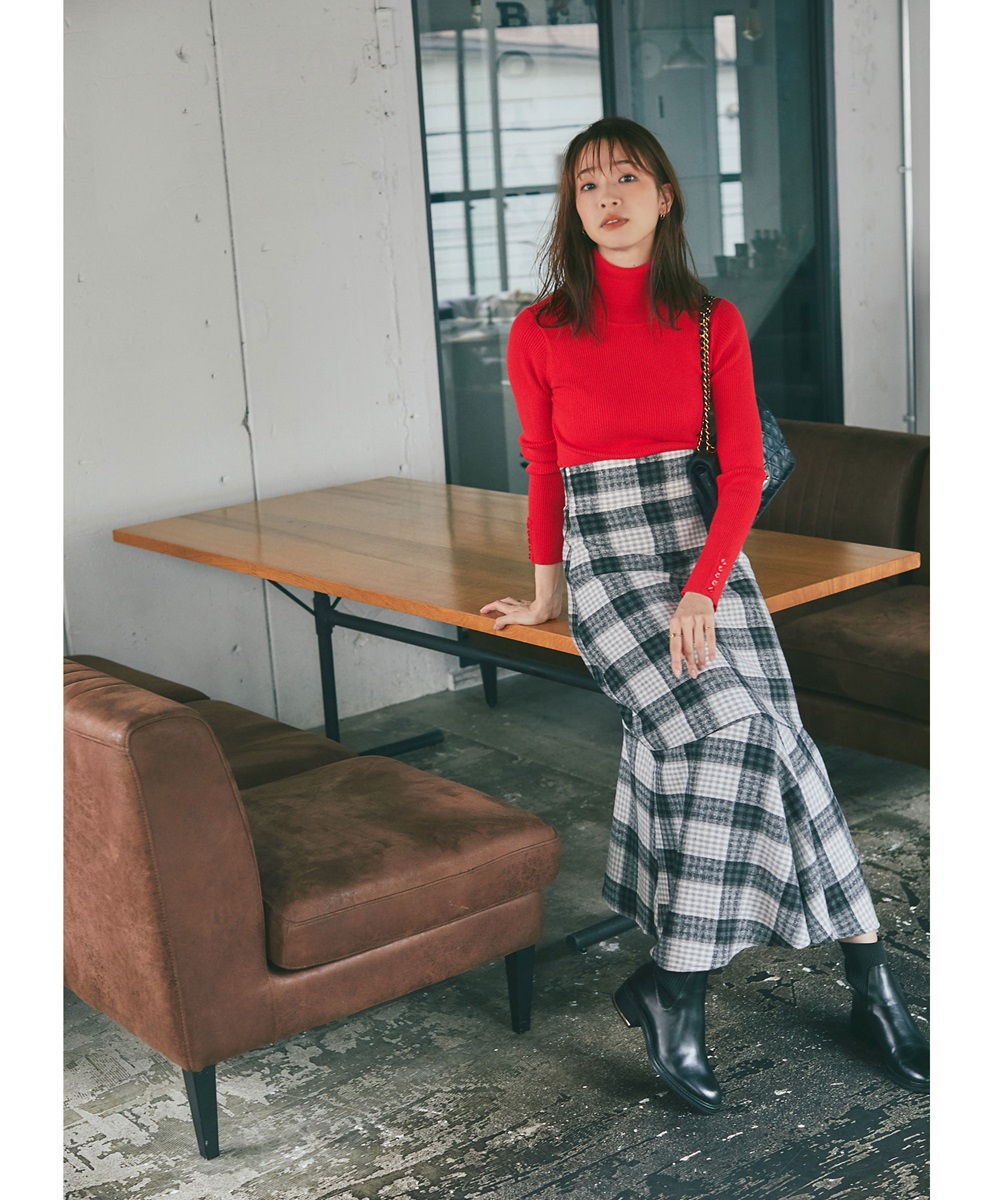 《石井亜美さんコラボ》起毛チェックマーメイドスカート