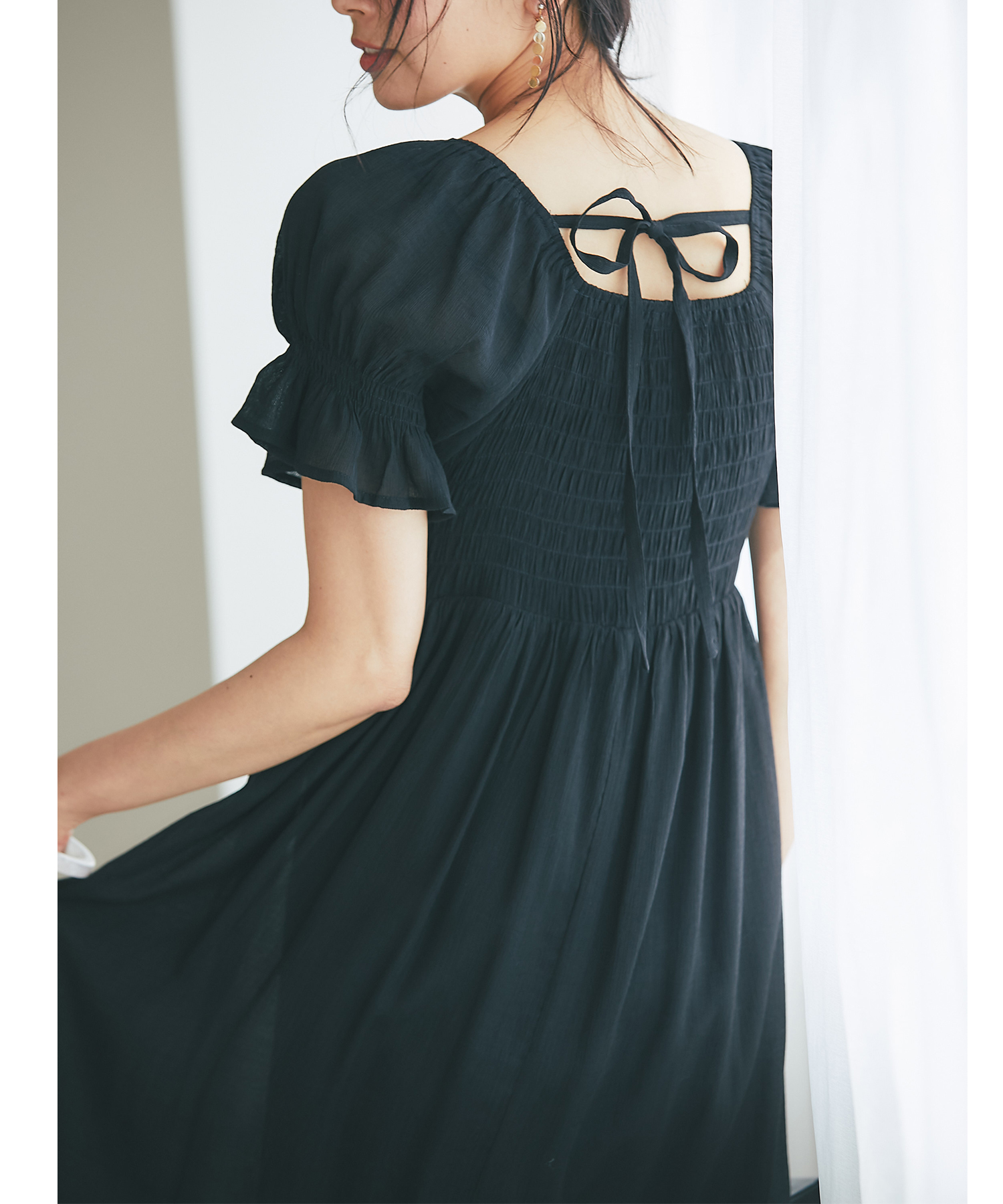 楊柳シャーリングワンピース