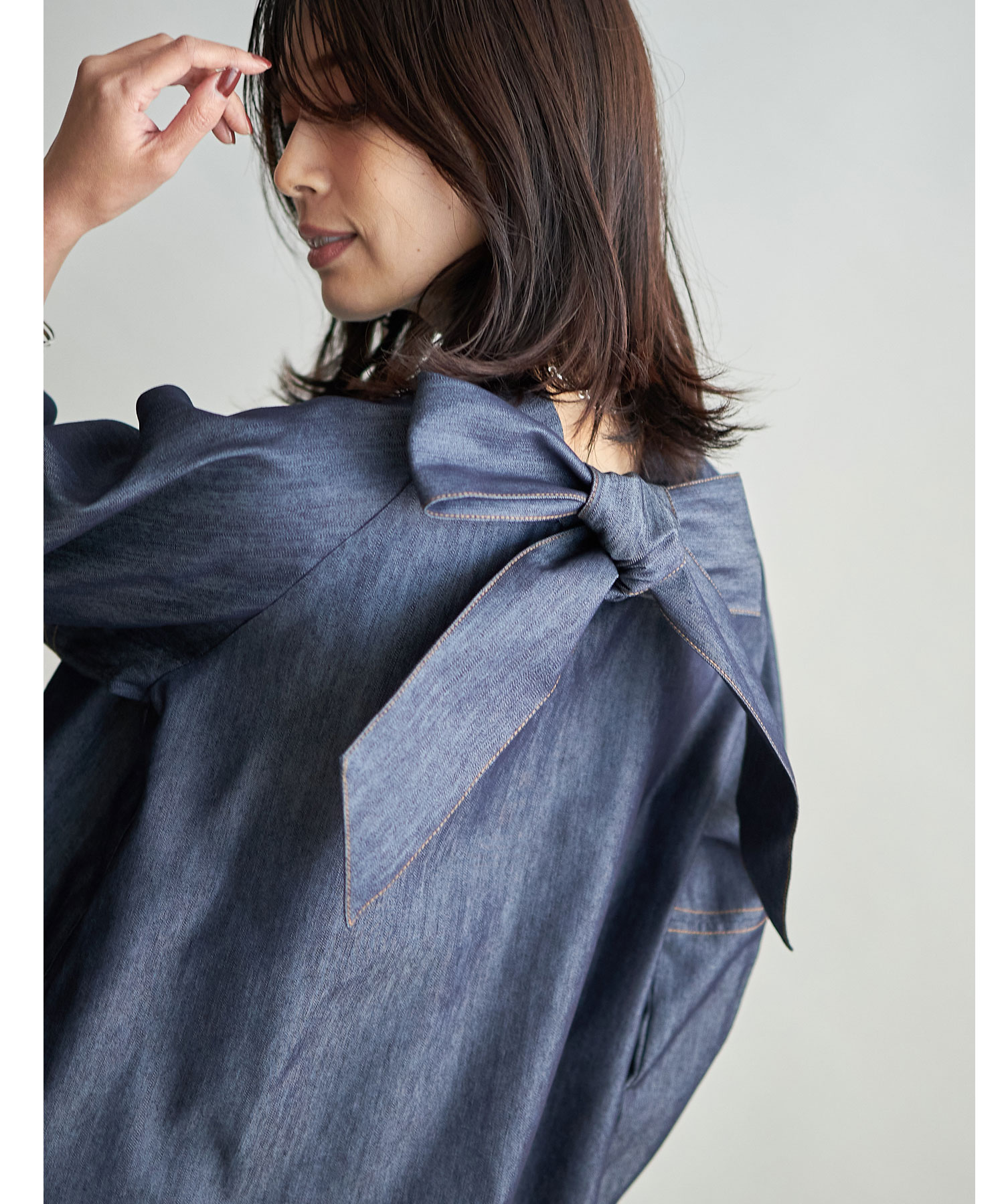 ックリボンランタンスリーブブラウス