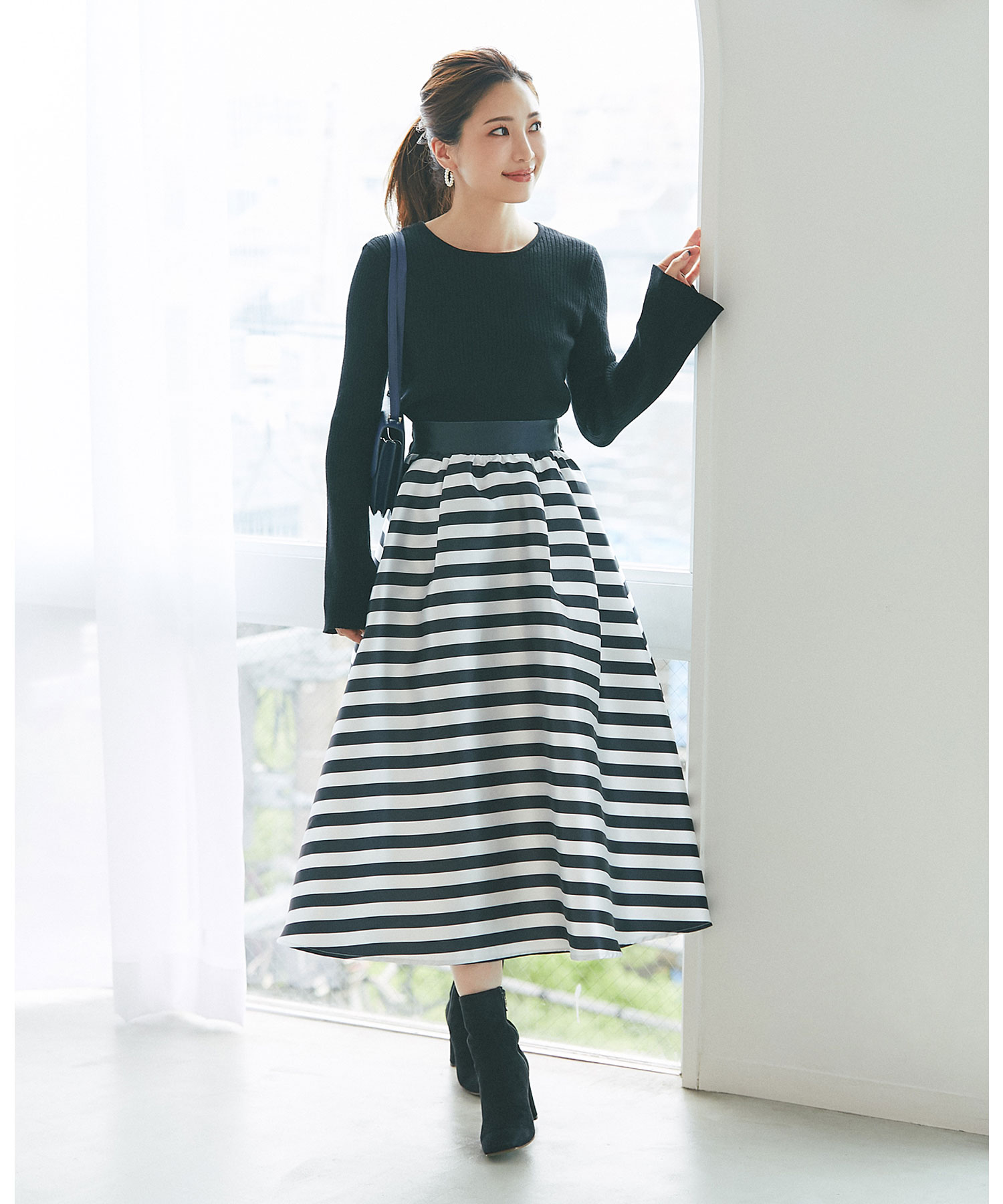 《マシェリコラボ》ボーダーフレアスカート