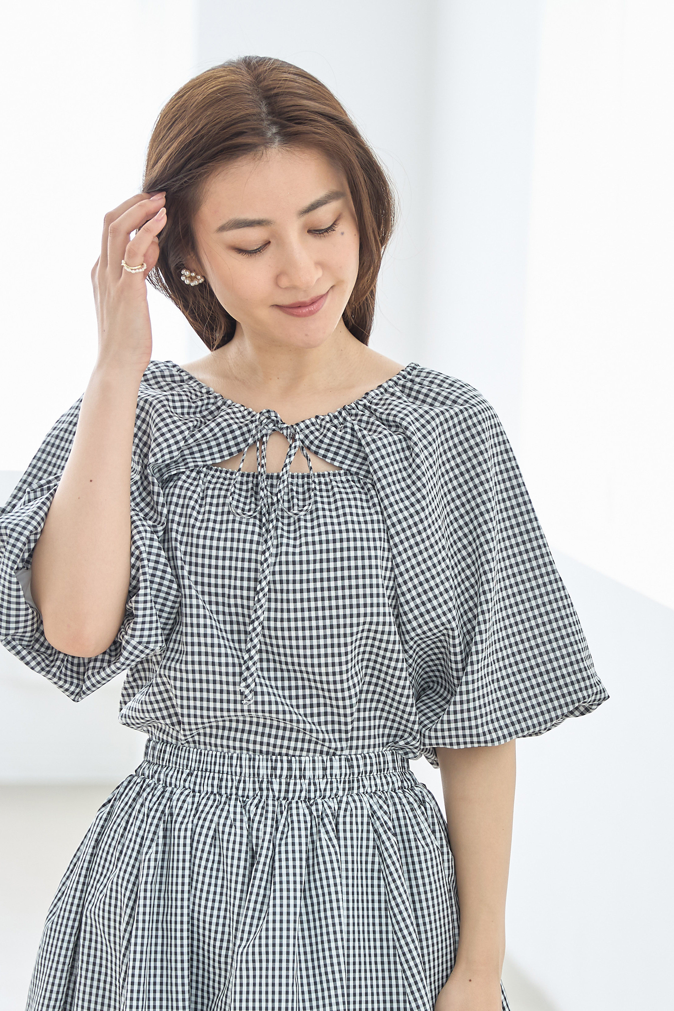 前後2WAYギンガムチェックブラウス