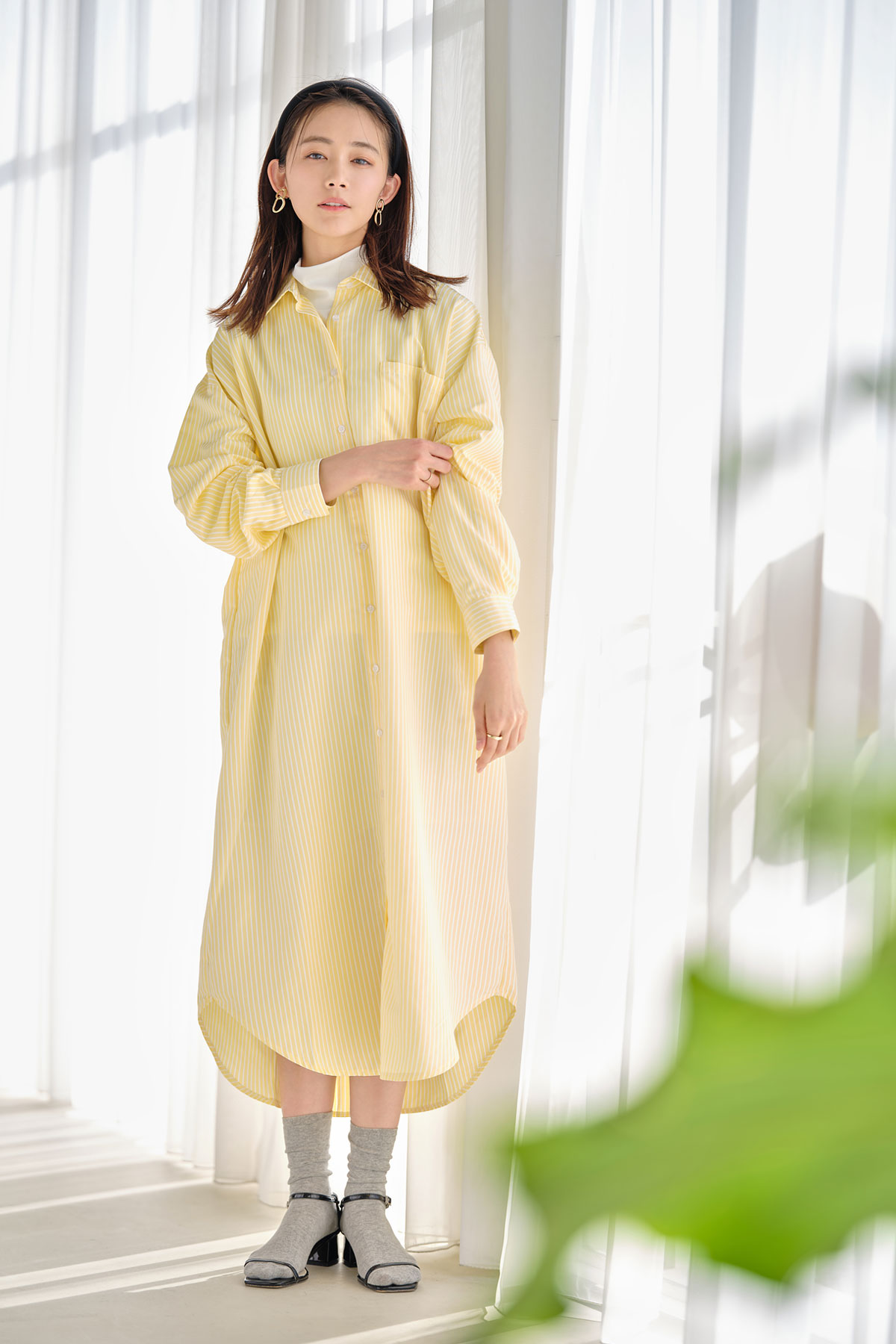 ストライプロングシャツワンピース