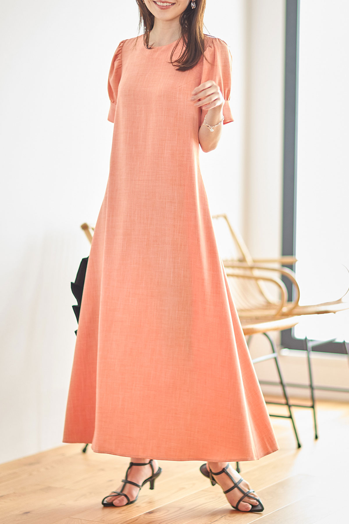 リネンライクバックシャンワンピース