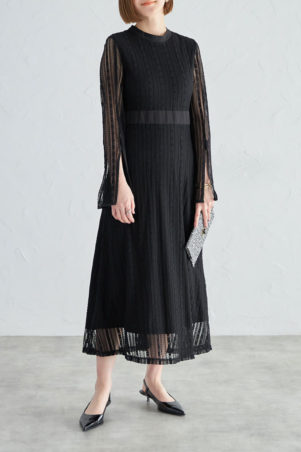 【&.NOSTALGIA navy】ラインレースワンピース