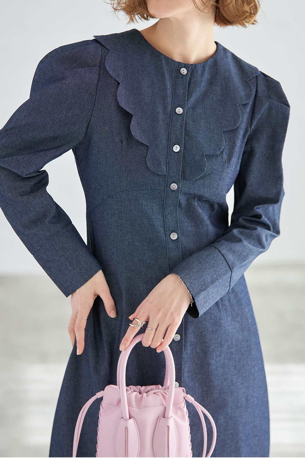 スカラップデニムワンピース