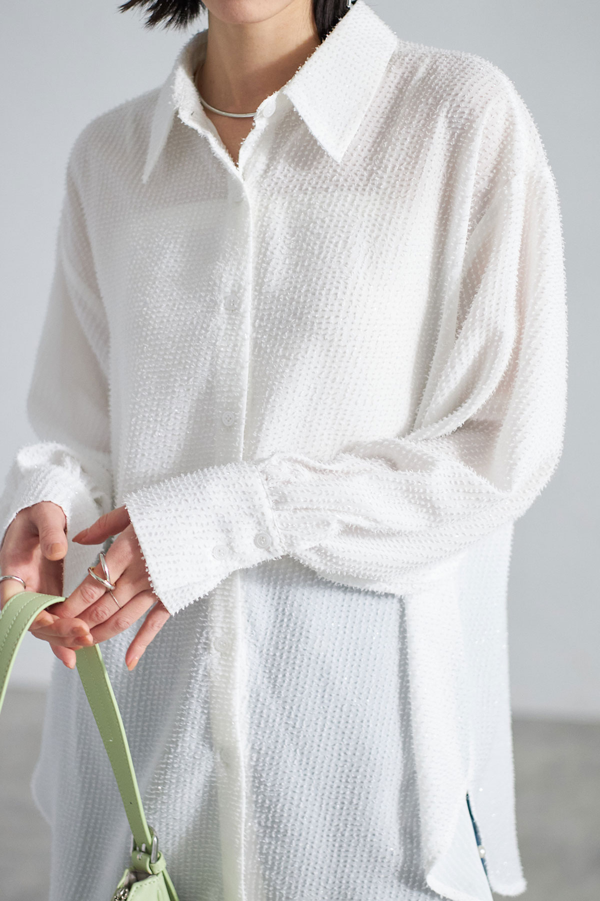 【SALE】ラメフリンジシャツ＊SALE品につき返品/交換/注文確定後の変更キャンセル不可＊