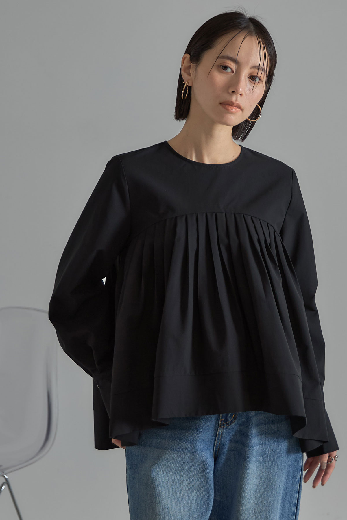 9月11日WEB限定少量再販！タックプリーツチュニックブラウス