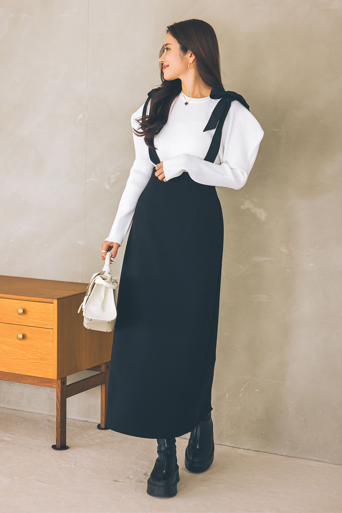 【7/5 SALE再値下げ！】【mana maruyamaさんコラボ】ショルダーリボンスカート＊SALE品につき返品/交換/注文確定後の変更キャンセル不可＊
