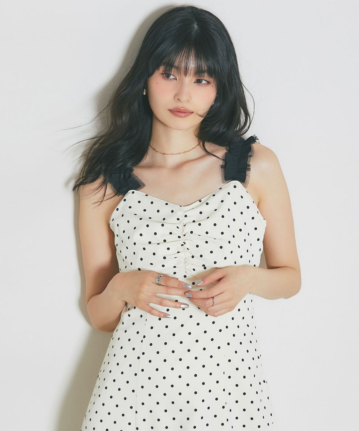 2WAYストラップサイドリボン付きワンピース