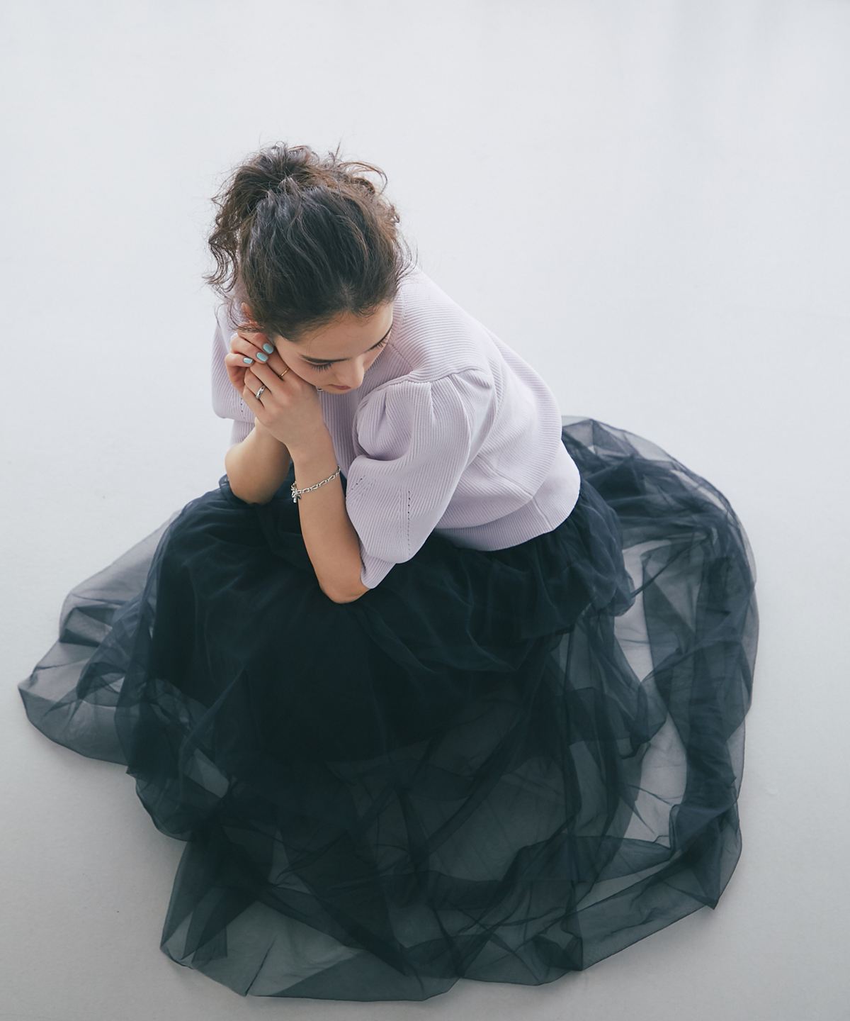 ボリュームタックチュールスカート