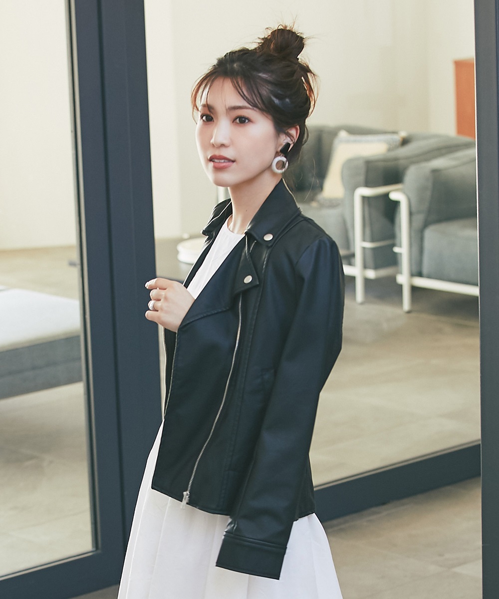 《喜田彩子さん着用》フェイクレザーダブルライダースジャケット