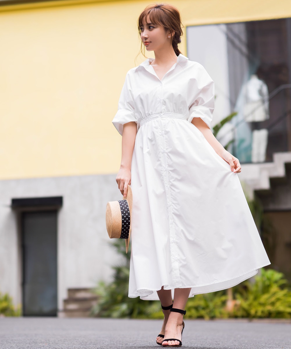 岡部あゆみさん着用 ウエストドロストシャツマキシワンピース