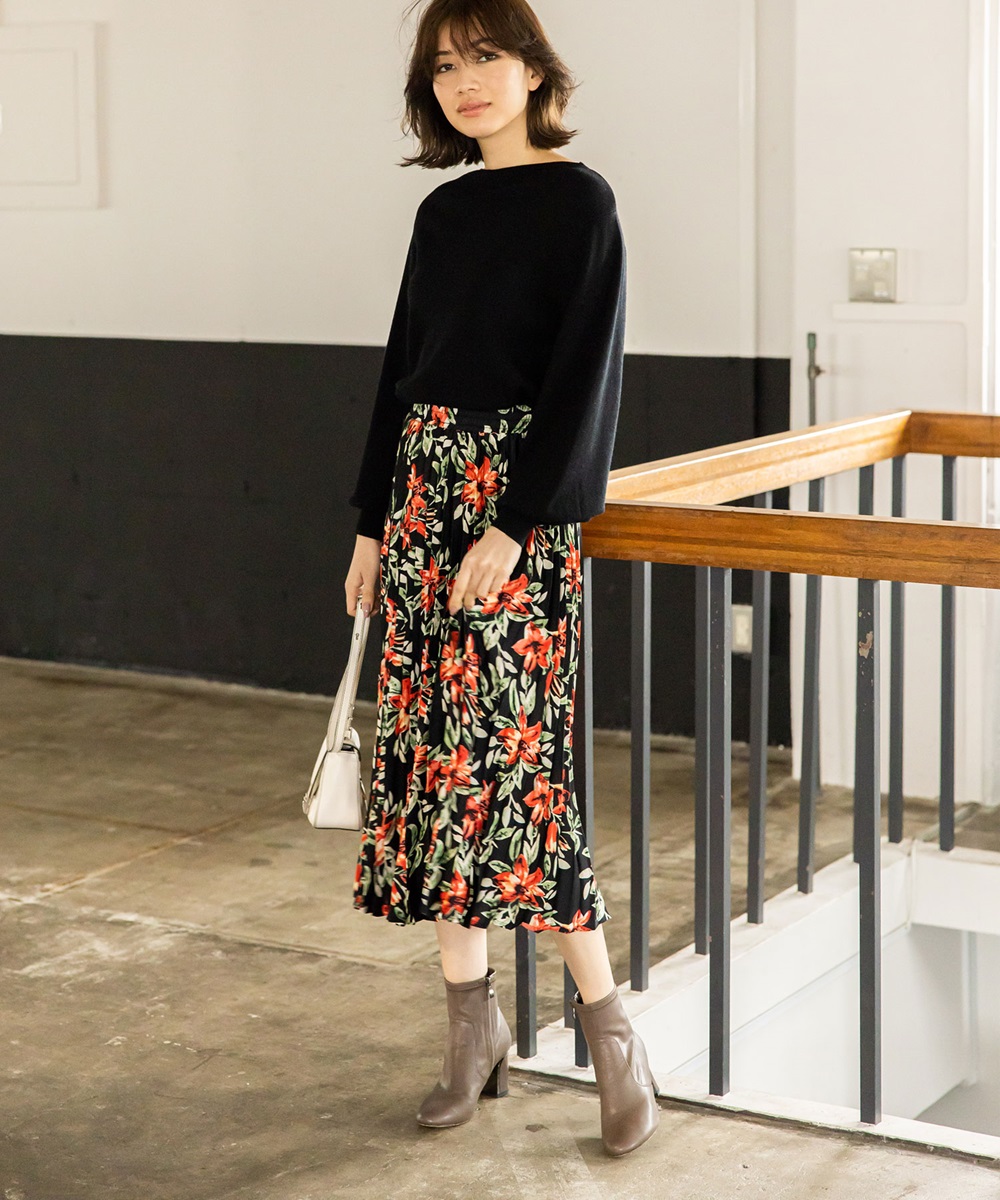 フラワーアコーディオンプリーツスカート