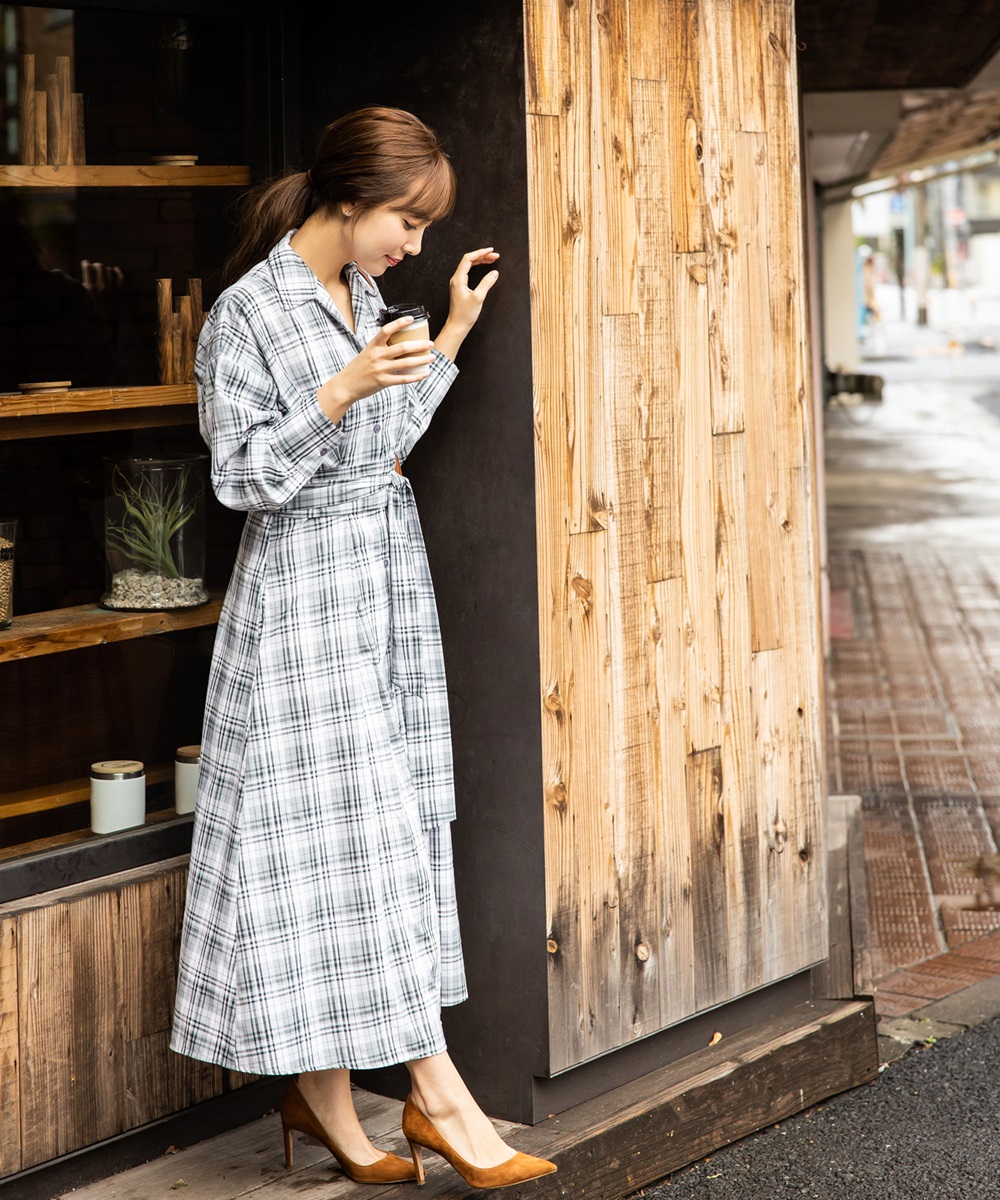 岡部あゆみさん着用 マドラスチェックシャツマキシワンピース