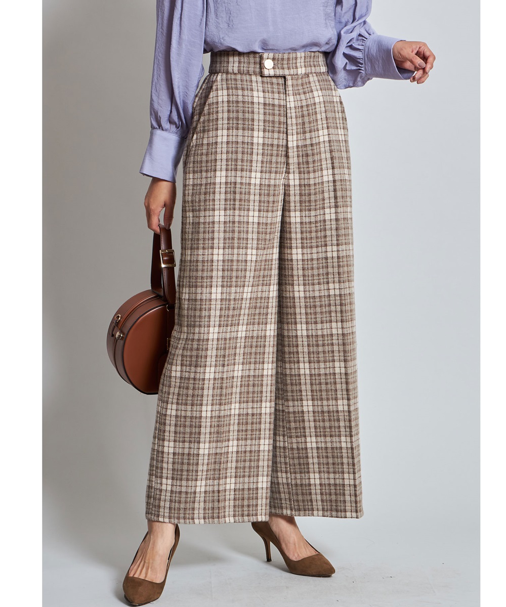 起毛チェックセンタープレスワイドパンツ《COLOR×CHECK AUTUMN  COLLECTION》