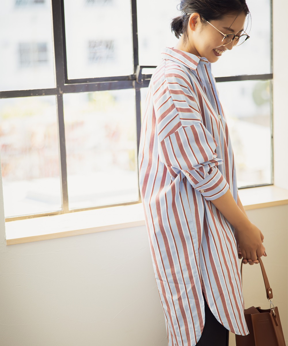 《うえむらあやのさん着用》マルチストライプロングシャツ