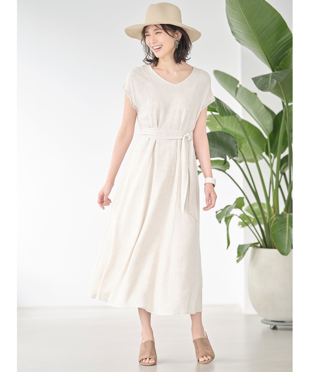 コットンリネンフリンジワンピース