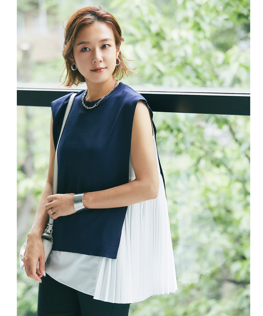 【@sa_youuさん着用】ベルト付きノースリドッキングニット