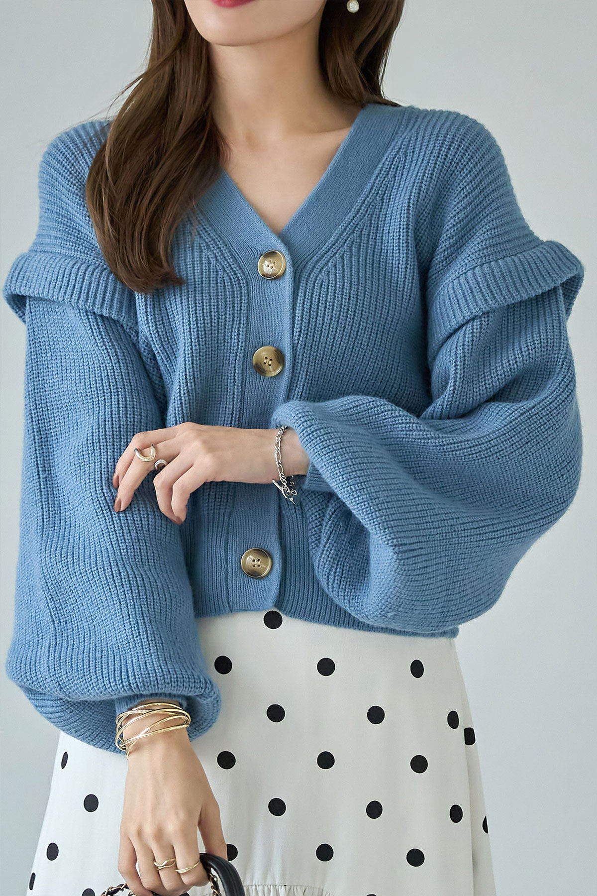 片畦ビッグボタンショートカーディガン