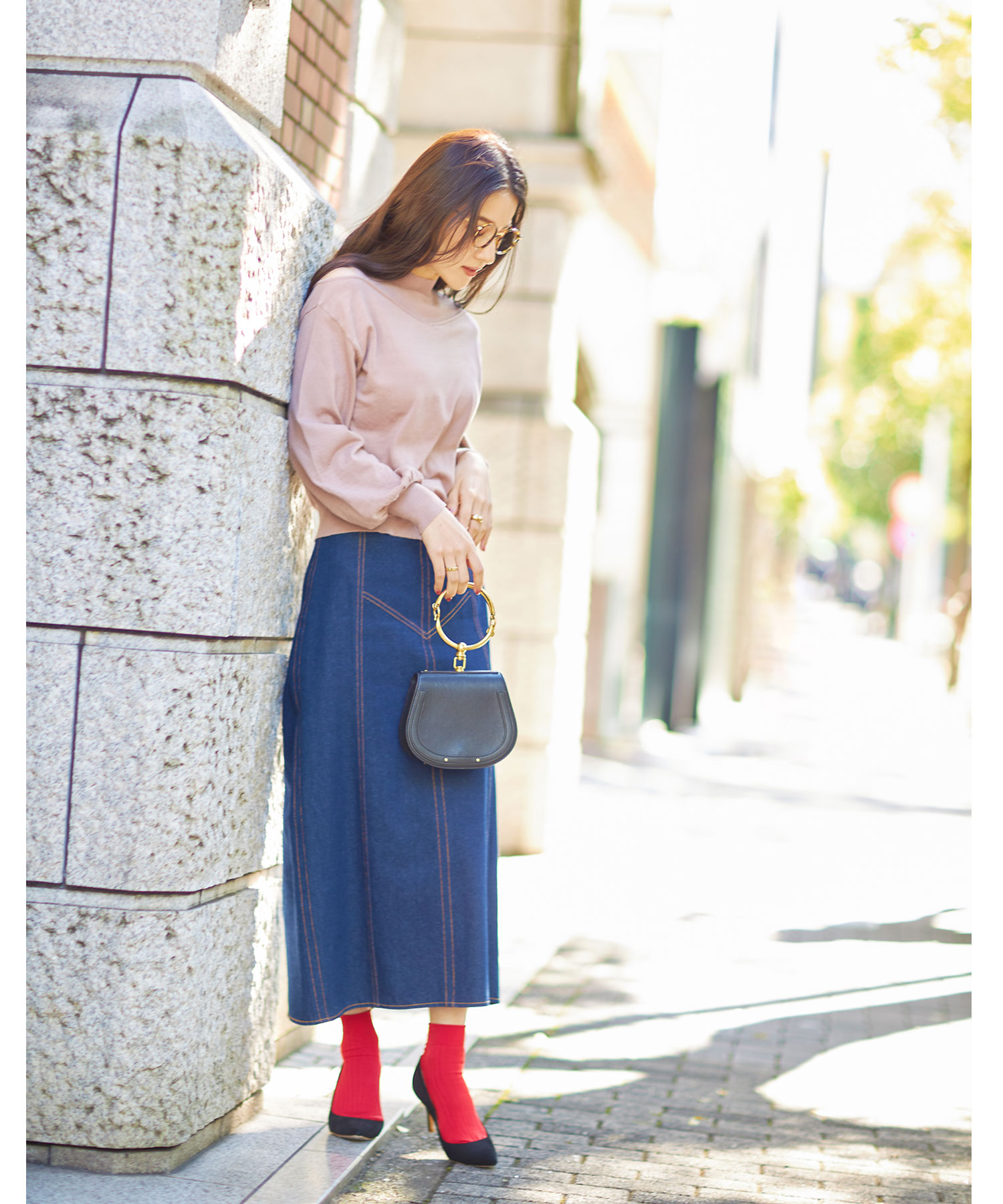 デニムハイウエストタイトスカート