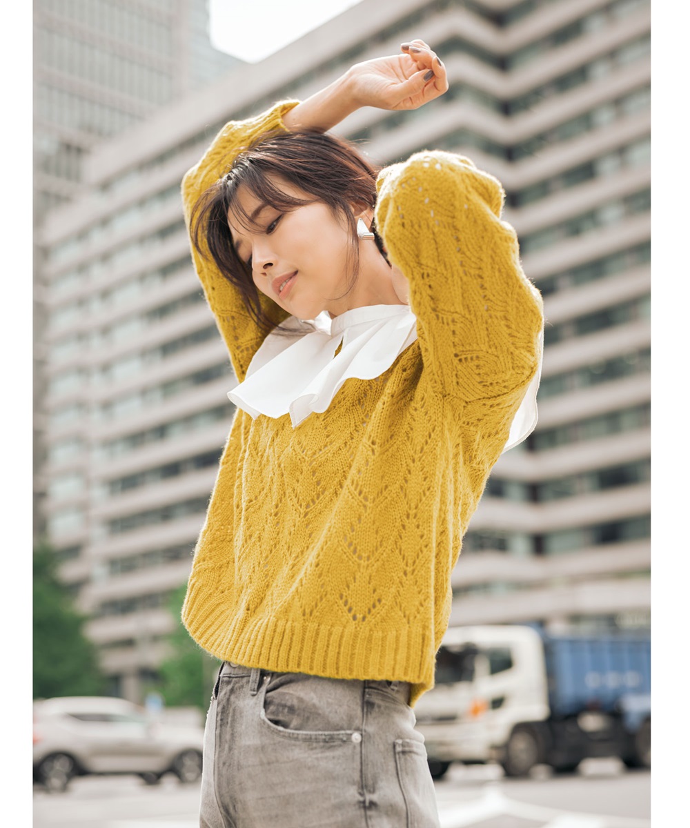 モヘアタッチ透かし編みプルオーバー