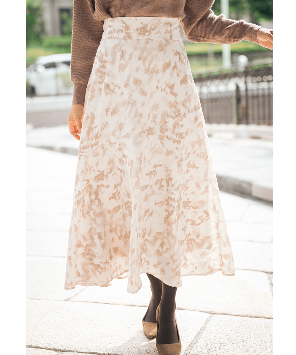 マーブル柄切り替えフレアスカート