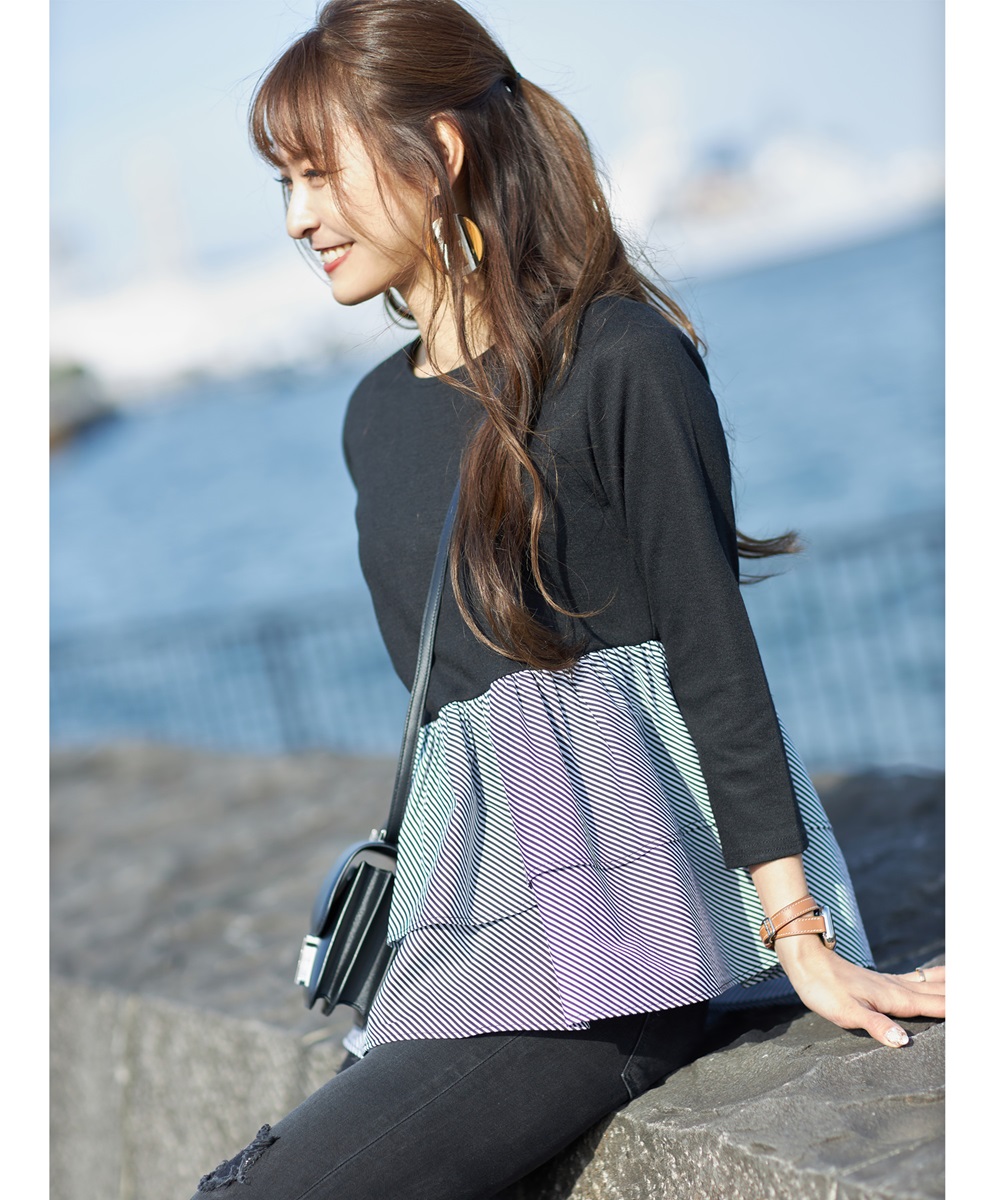 【成瀬愛里さん着用】ダブルペプラム長袖カットプルオーバー