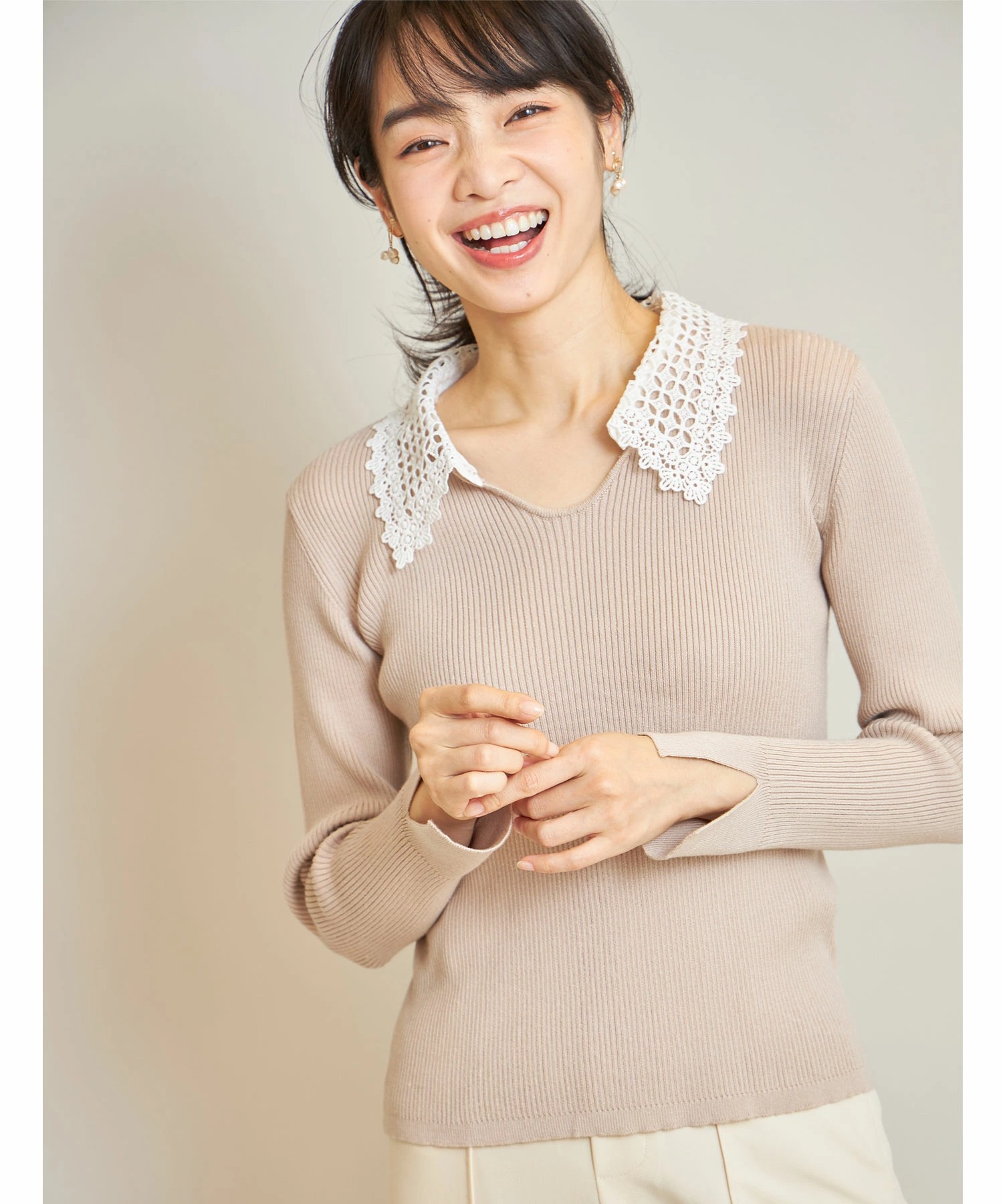 【SALE】レース衿リブニットプルオーバー＊SALE品につき返品/交換/注文確定後の変更キャンセル不可＊