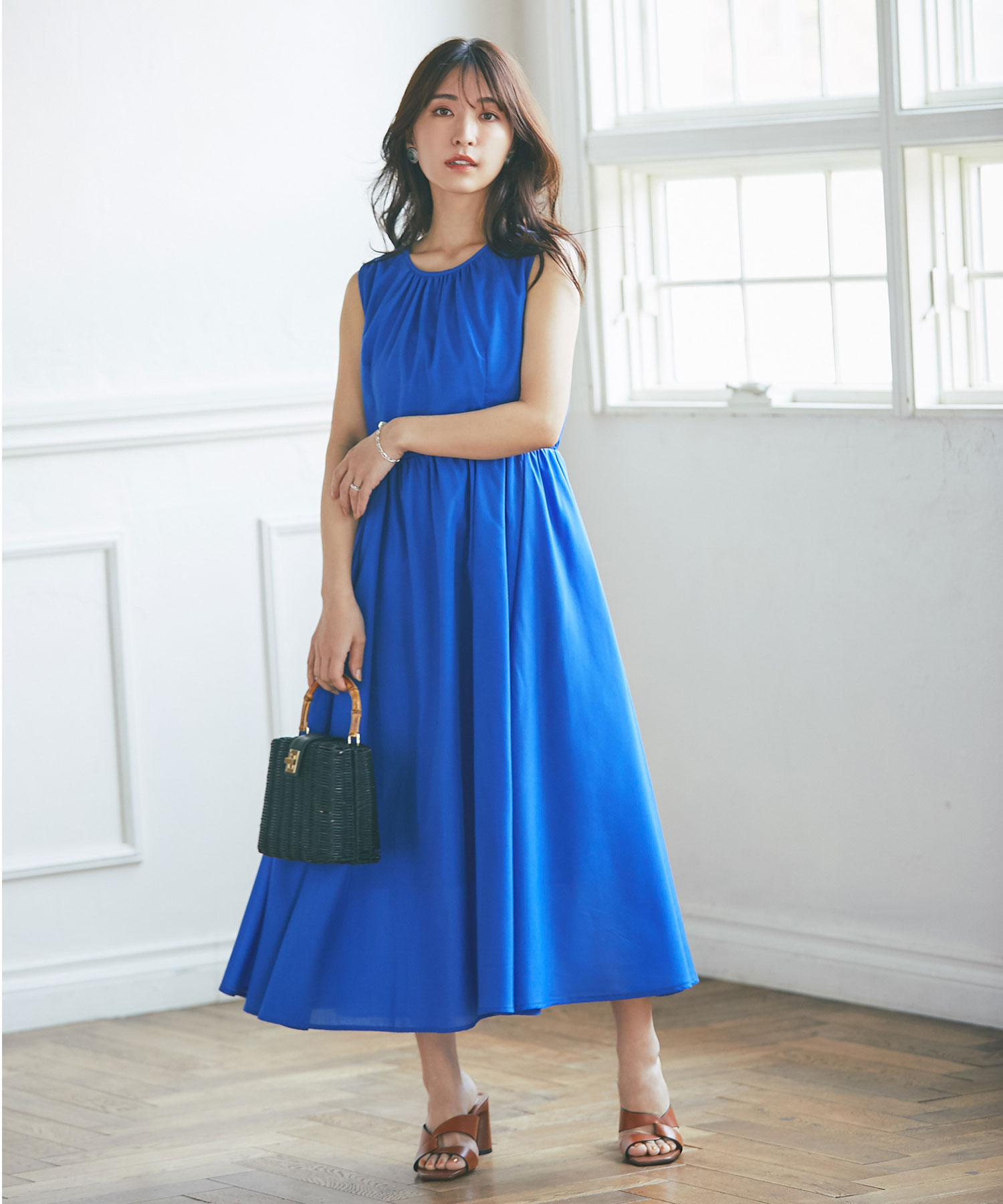 《Sサイズ企画》ギャザーフレアノースリーブワンピース