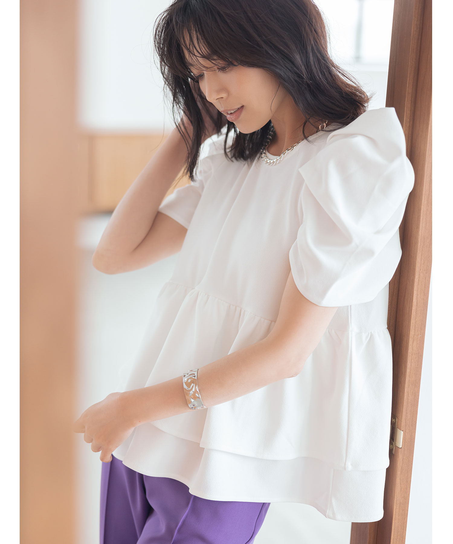 7月25日午前0:00WEB限定再販！ダブルペプラムカットジョーゼットプルオーバー