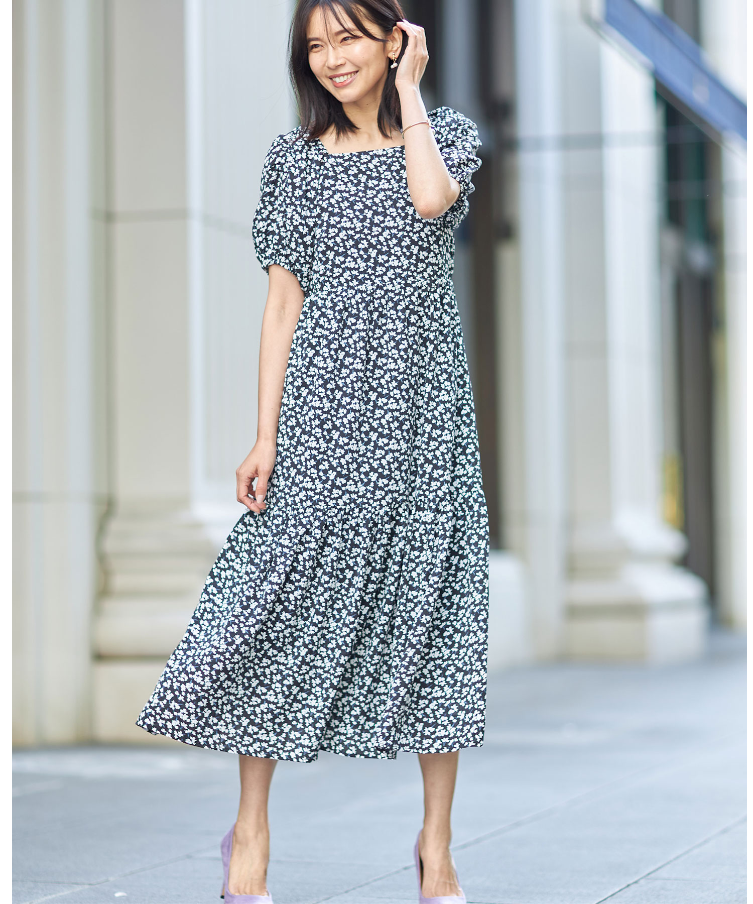 【@yuki_snsdさんセレクト】スクエアネックフラワーワンピース