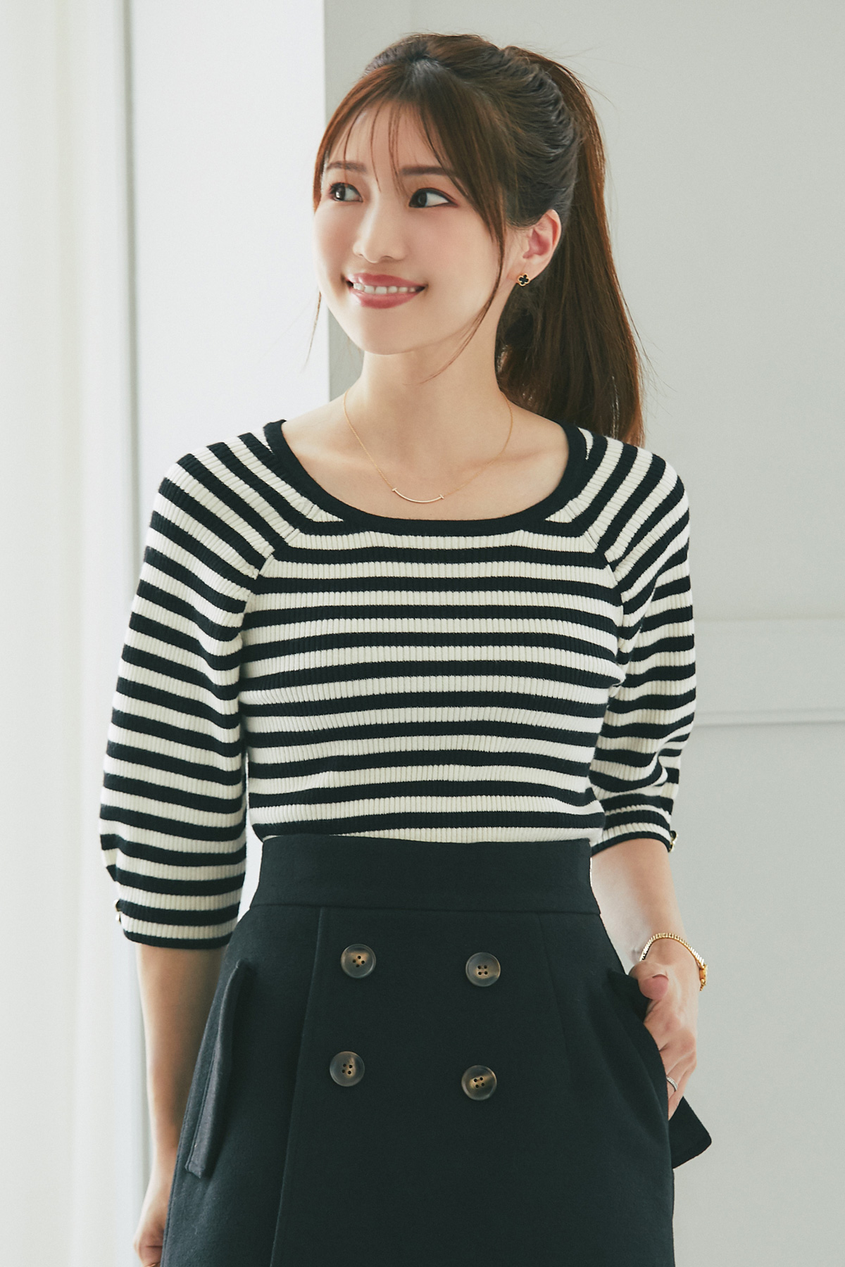 【喜田彩子さん着用】ギャザーラグランニットプルオーバー